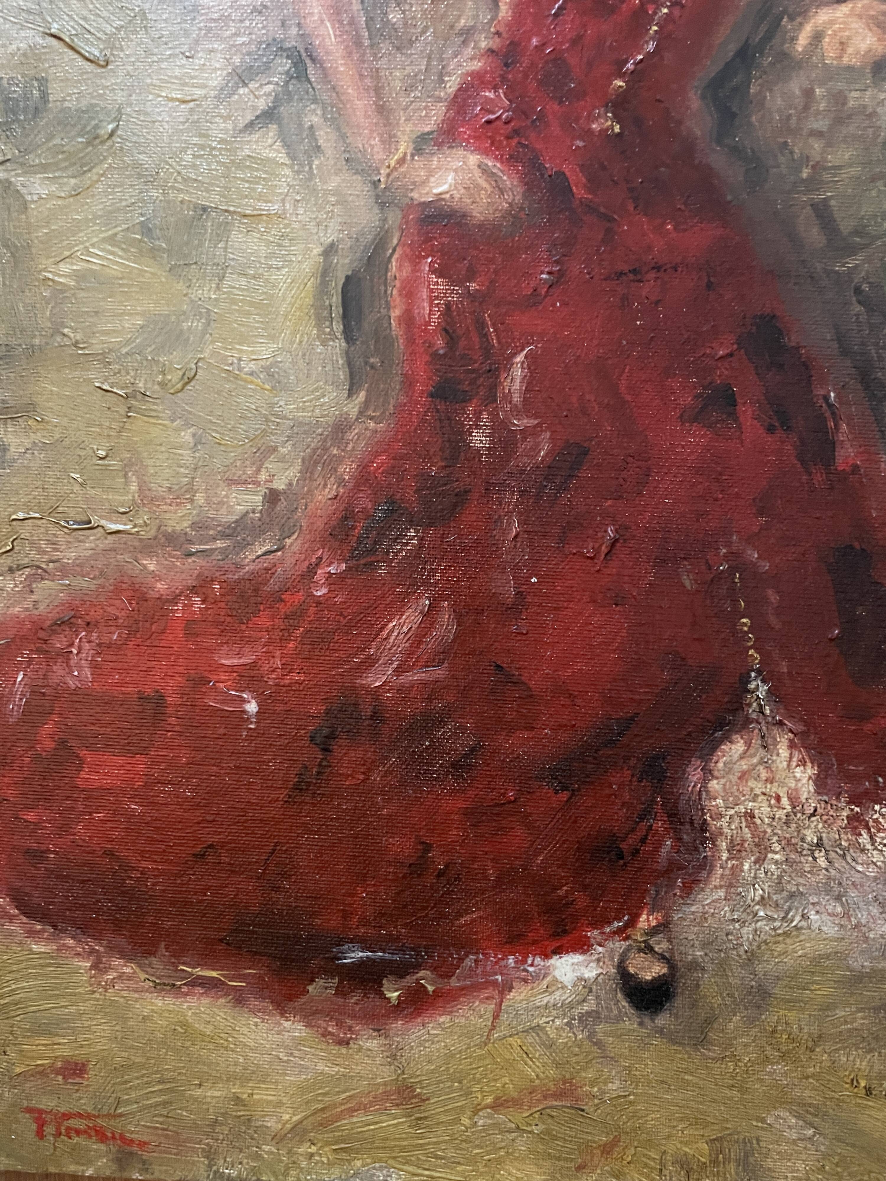 Signed oil painting on cardboard canvas "Flamenco dancer"