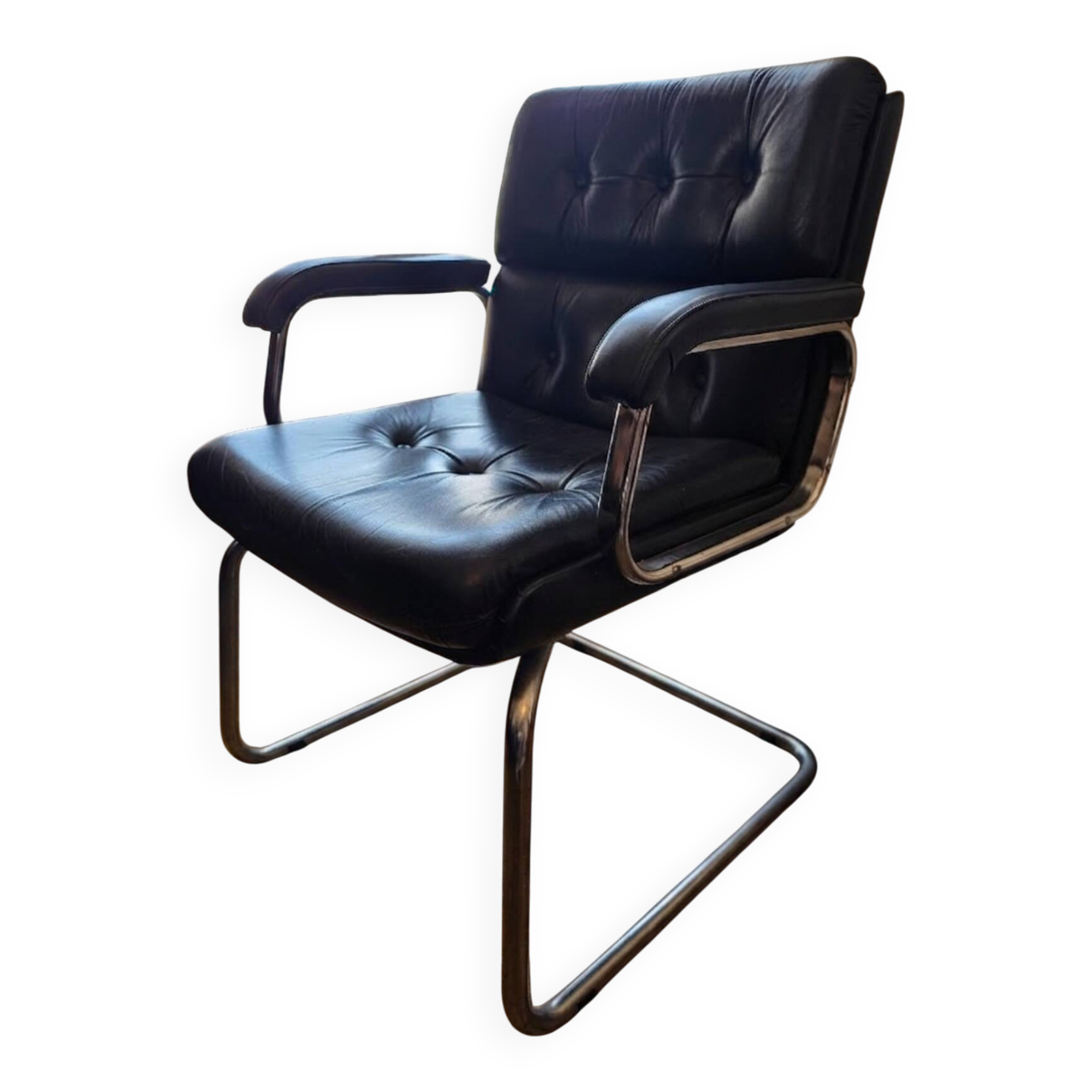 Black leather office chair - Italian design Co Fe Mo - Cantilever