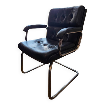 Black leather office chair - Italian design Co Fe Mo - Cantilever