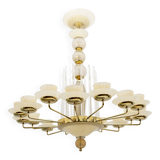 Mid Century Modern Style Brass and Murano Glass Big Chandelier