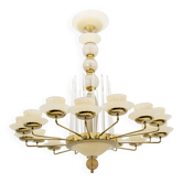 Grand lustre de style moderne du milieu du siècle en laiton et verre de Murano