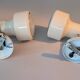 Pair of 1970 wall lights in beige lacquered aluminum.