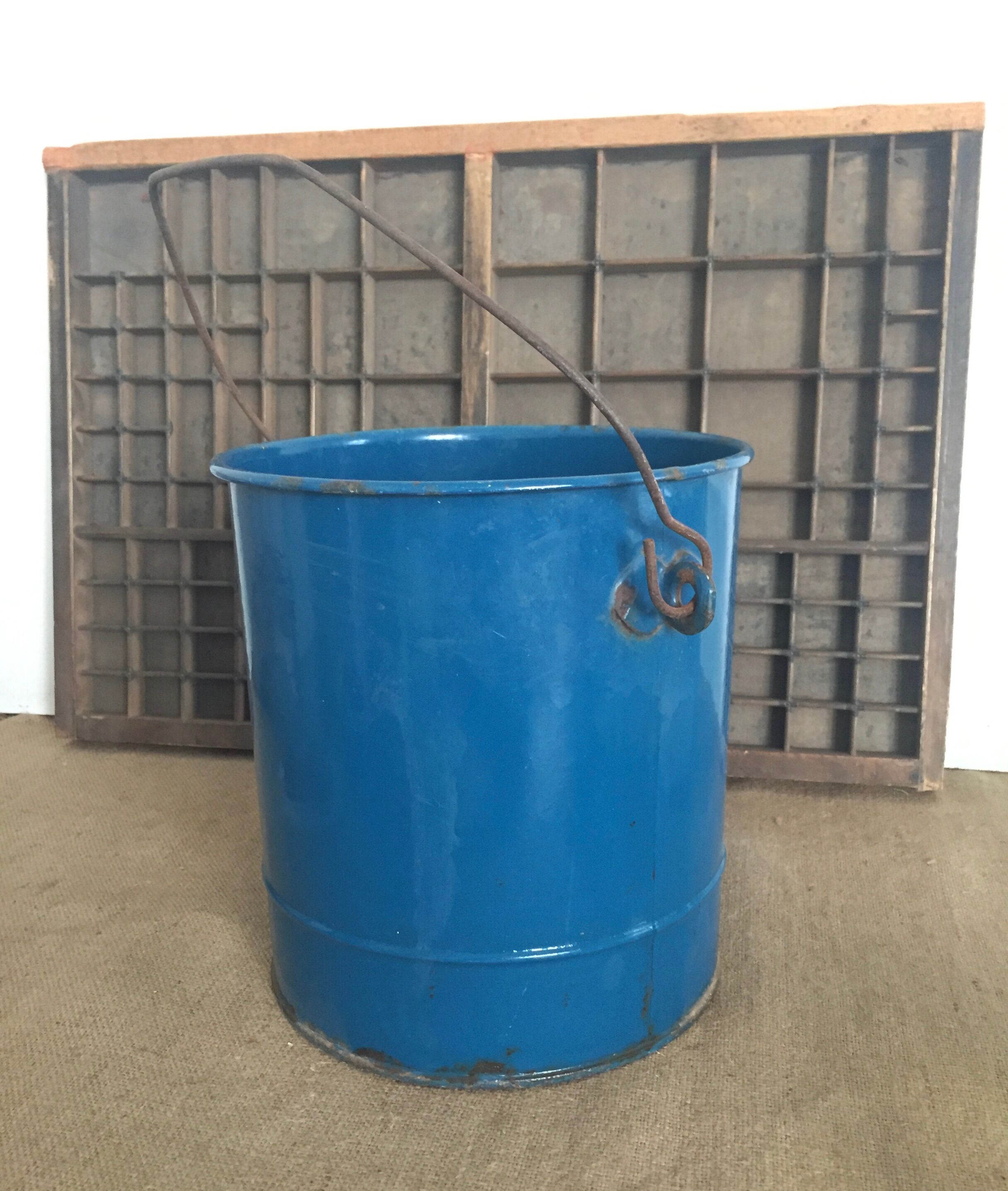 Blue enamelled bucket
