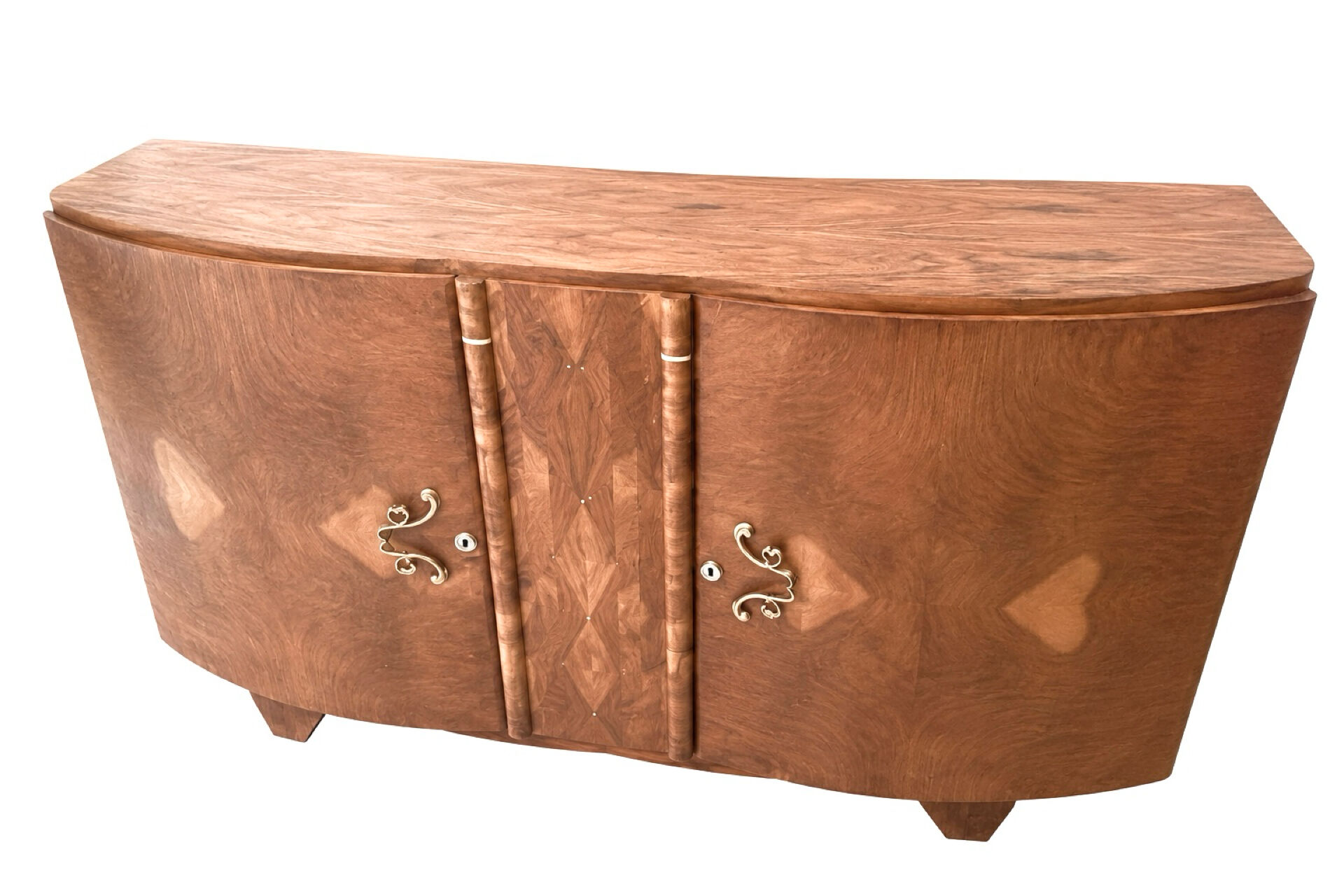 Art Deco curved walnut buffet with marquetry, 1930s