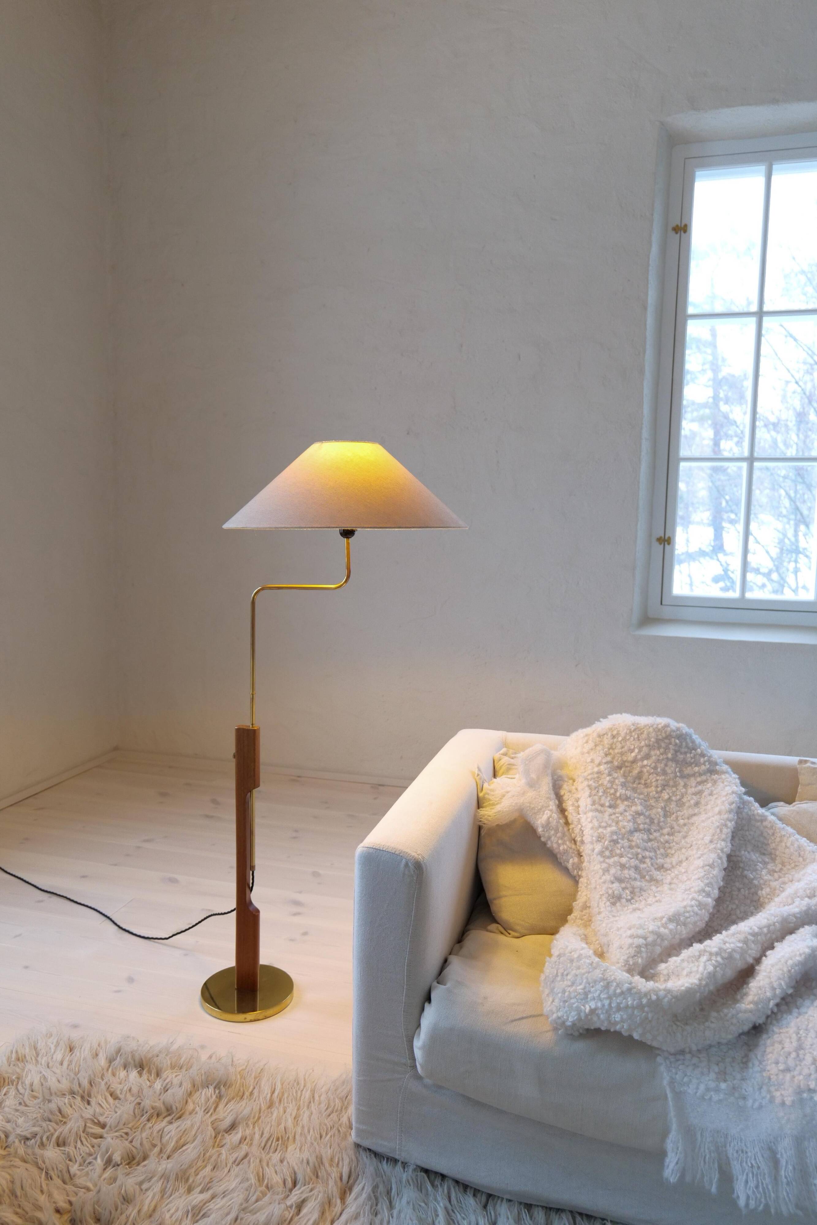 Mid-Century Modern Floor Lamp, Teak and Brass Bergboms, Sweden, 1960s