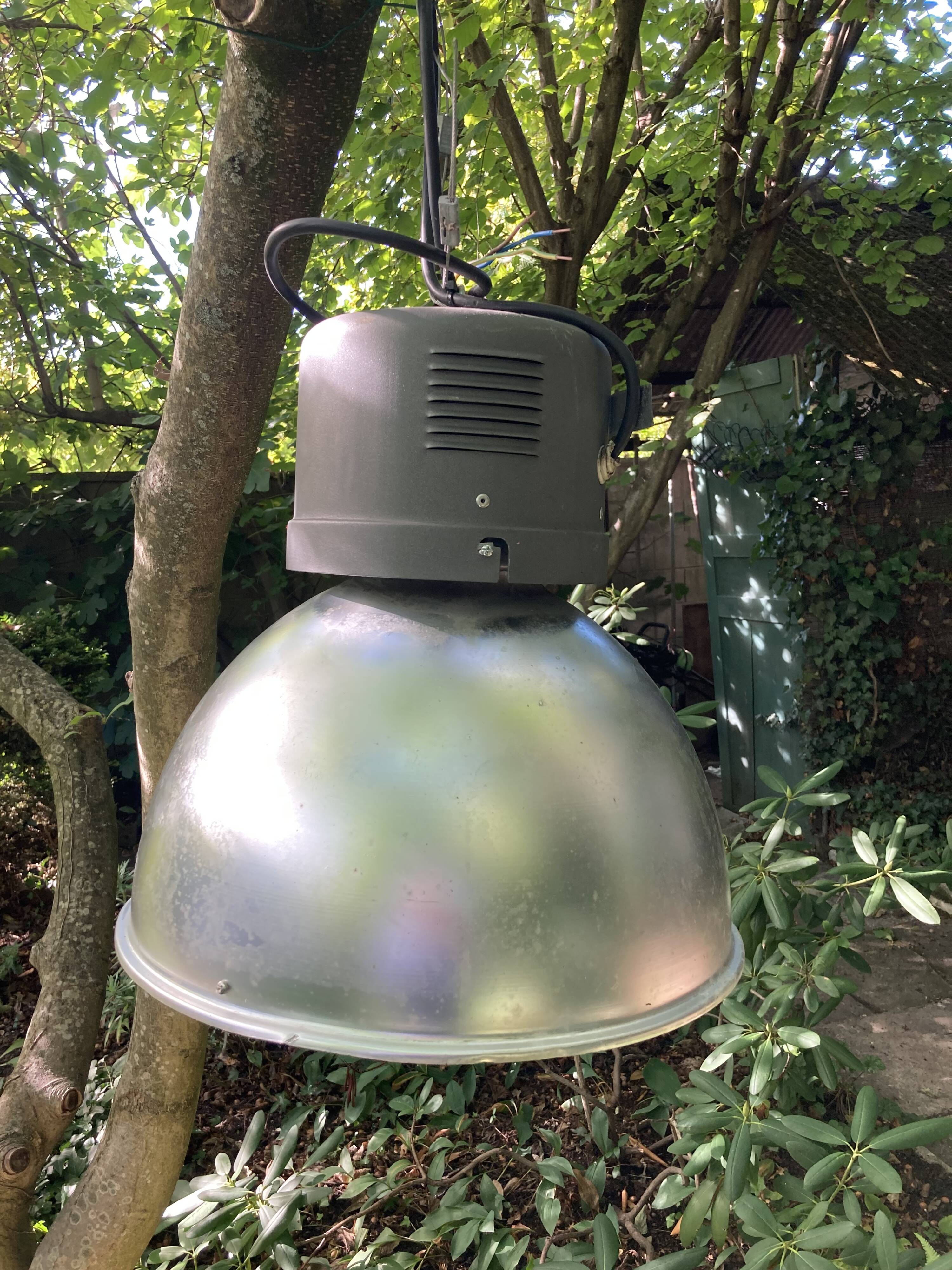 Authentic workshop lamp in stainless steel and steel