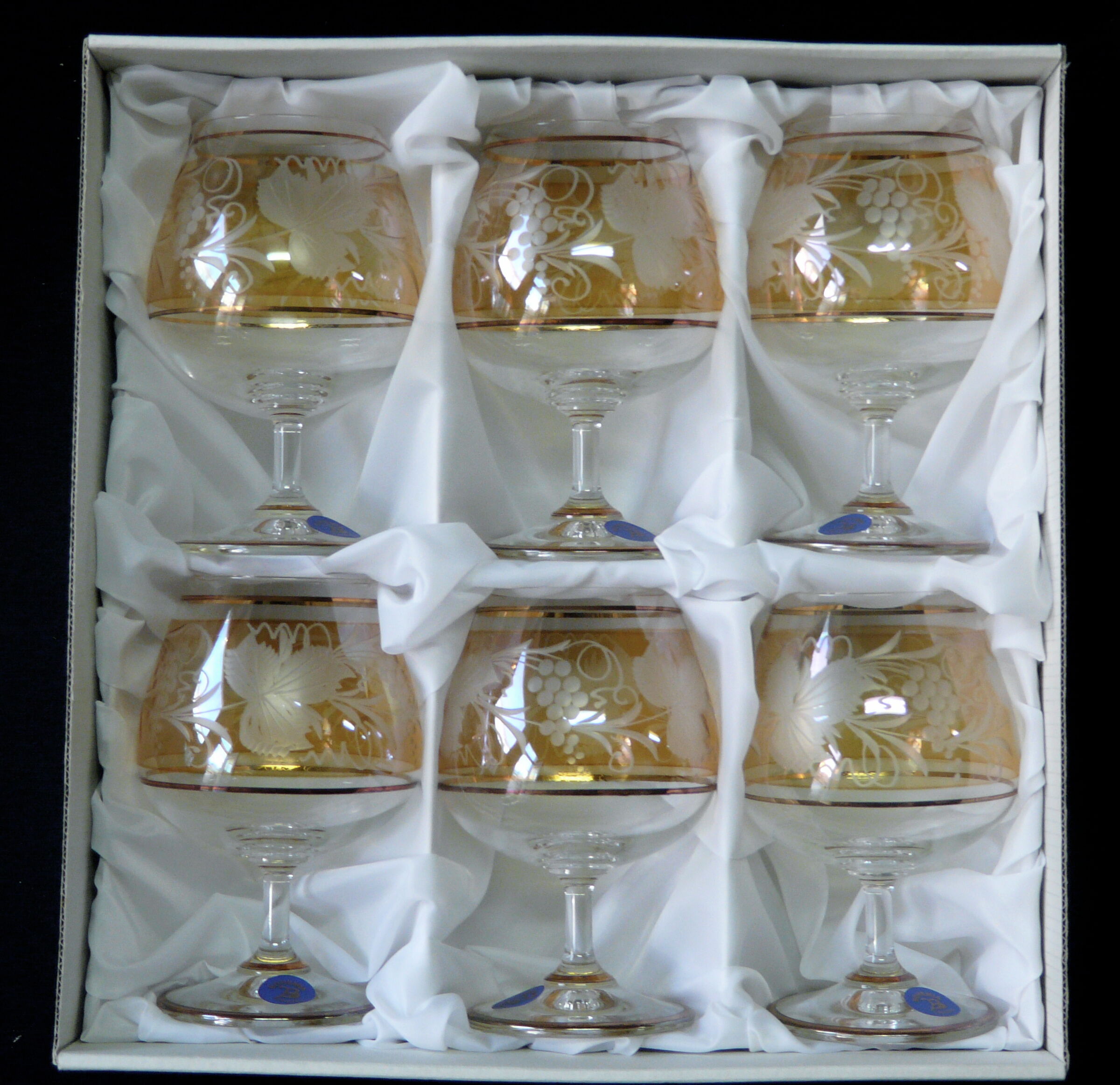 Box of 6 cognac glasses bohemian crystal