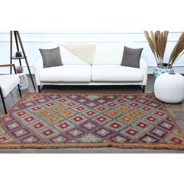 Vintage Turkish Oushak Handmade Wool Cotton Purple Area Rug 165x244
