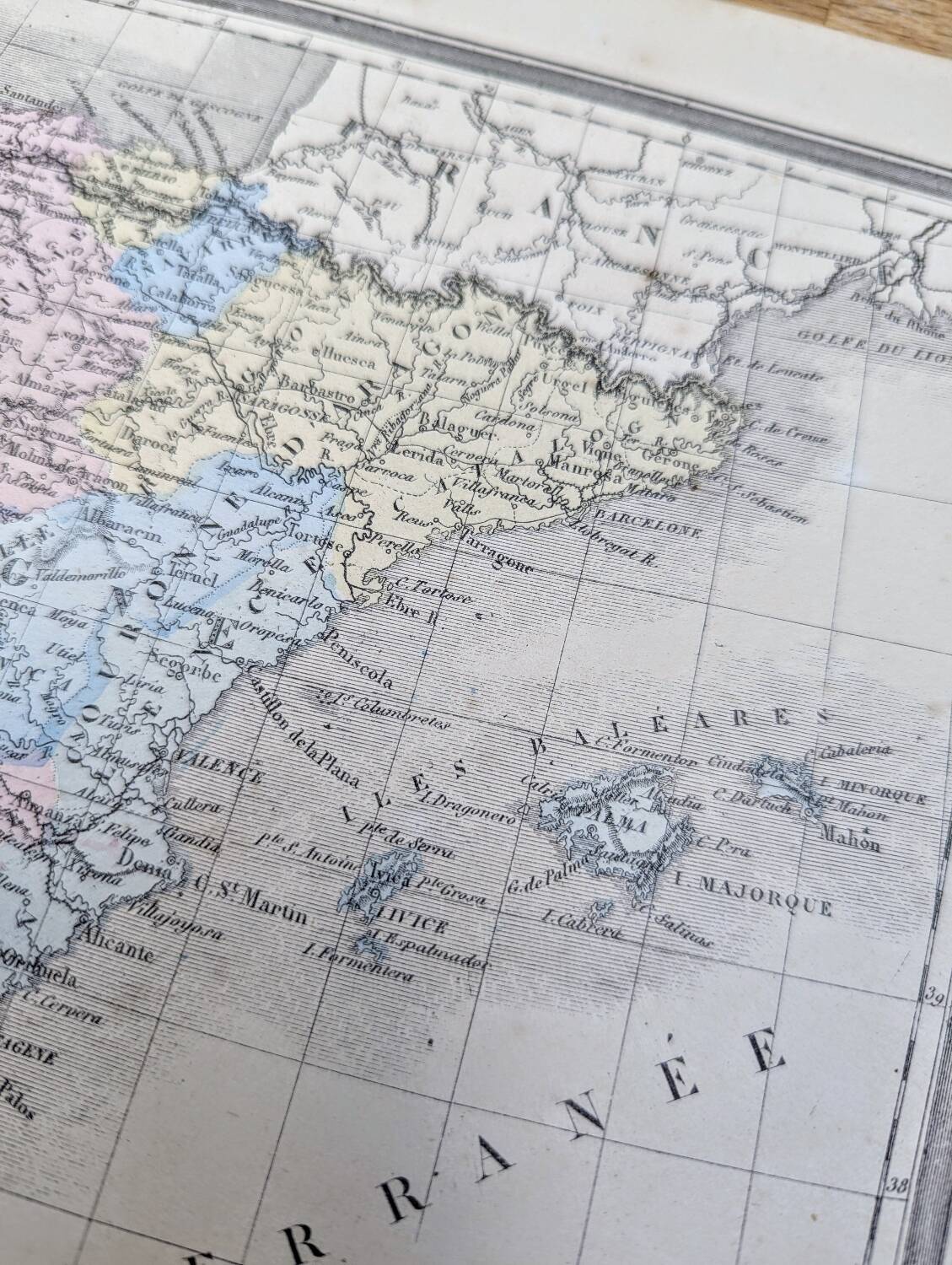 L'Espagne, carte ancienne, imprimée en 1852.