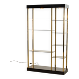 Black Belgo Chrom Hollywood Regency 20 Carat Gold Plated Shelving Unit 70s