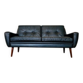 Canapé Svend Skipper vintage danois des années 50 pour deux personnes en cuir noir