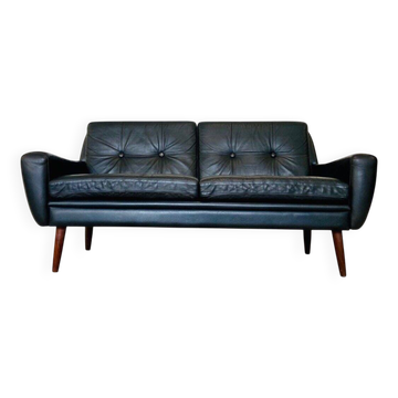 Svend Skipper vintage Danish mid-century 2 person sofa in black leather