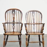 Set of 2 antique English highback Windsor dining chairs