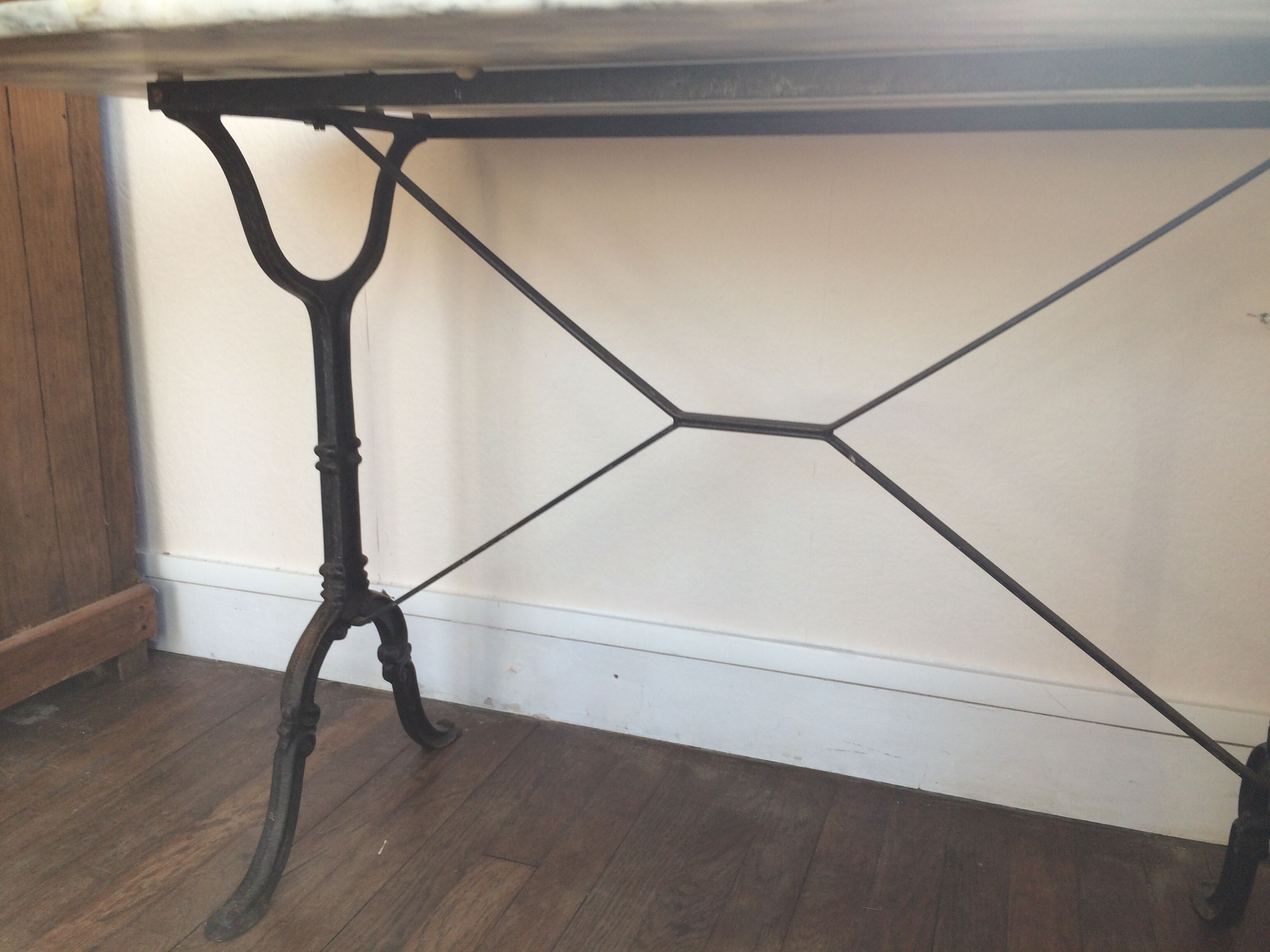 Marble oval tray bistro table and cast iron frame