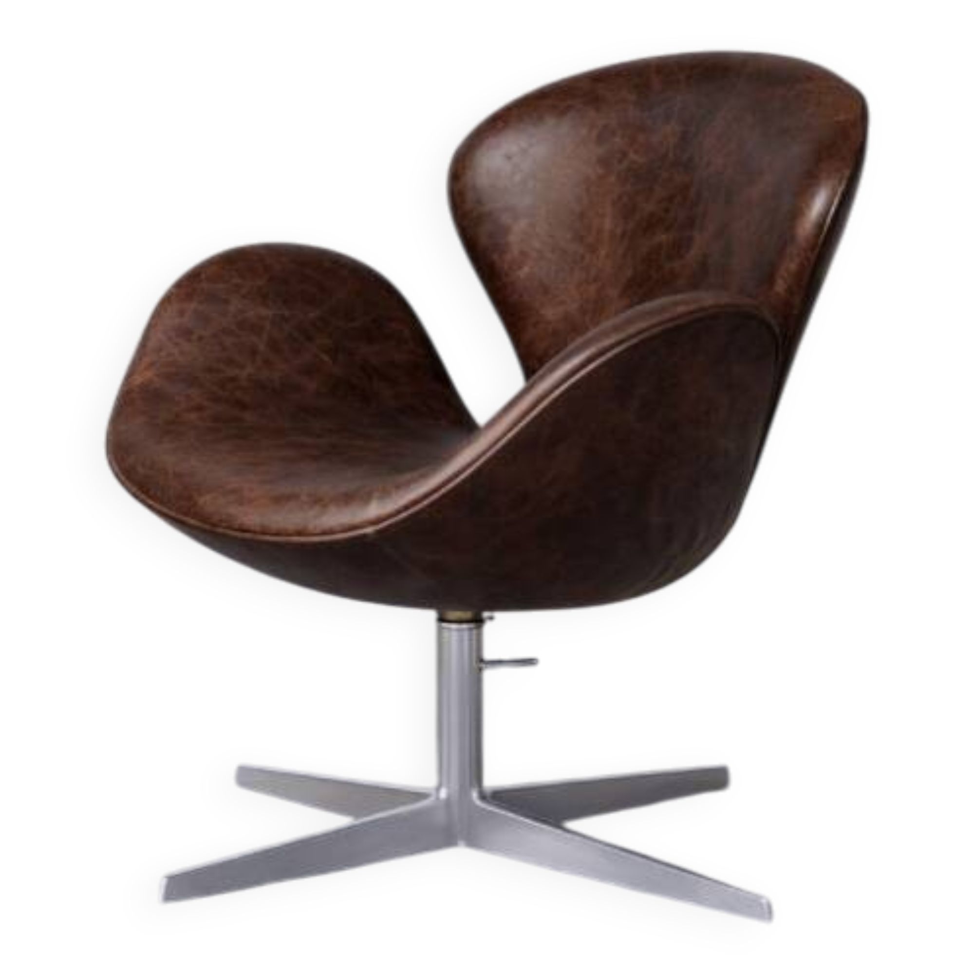 Vintage Mid-Century Modern Danish Brown Leather Swan Chair by Arne Jacobsen