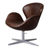 Vintage Mid-Century Modern Danish Brown Leather Swan Chair by Arne Jacobsen