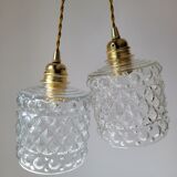 Duo of molded glass pendant lights