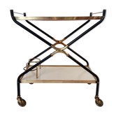 Rolling bar in gilded brass and black metal, Italy circa 1950