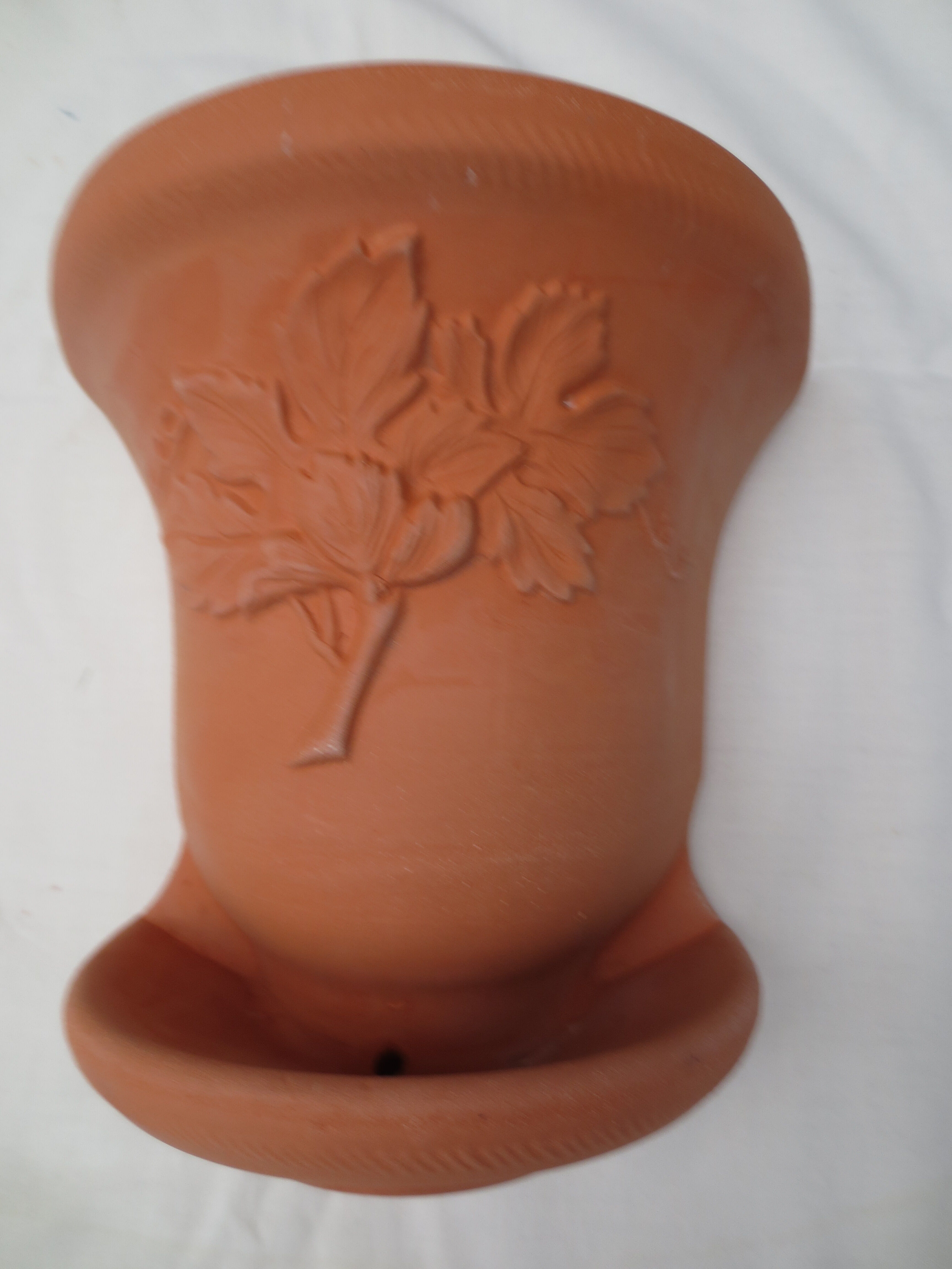 Duet of old flowerpots earthen terracotta