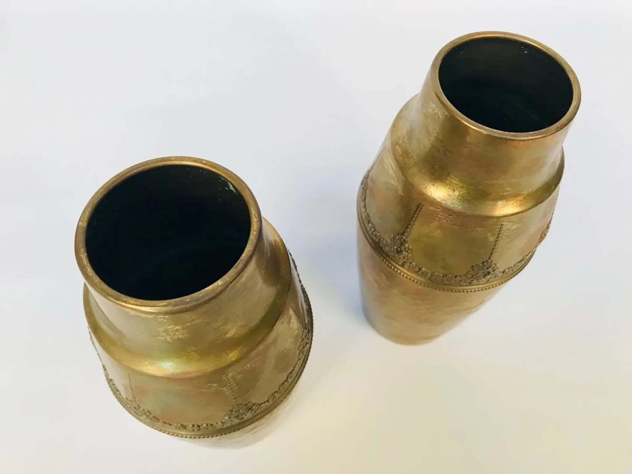 Art Nouveau Wrought & Hammered Brass Vases from WMF Germany 1920s, Set of 2