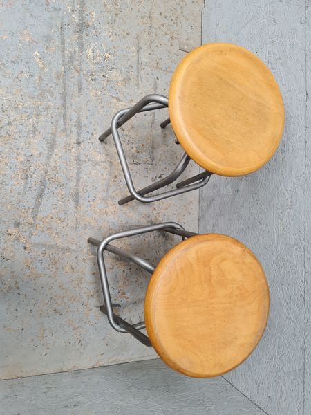 Pair stools adjustable in height metal patina graphite