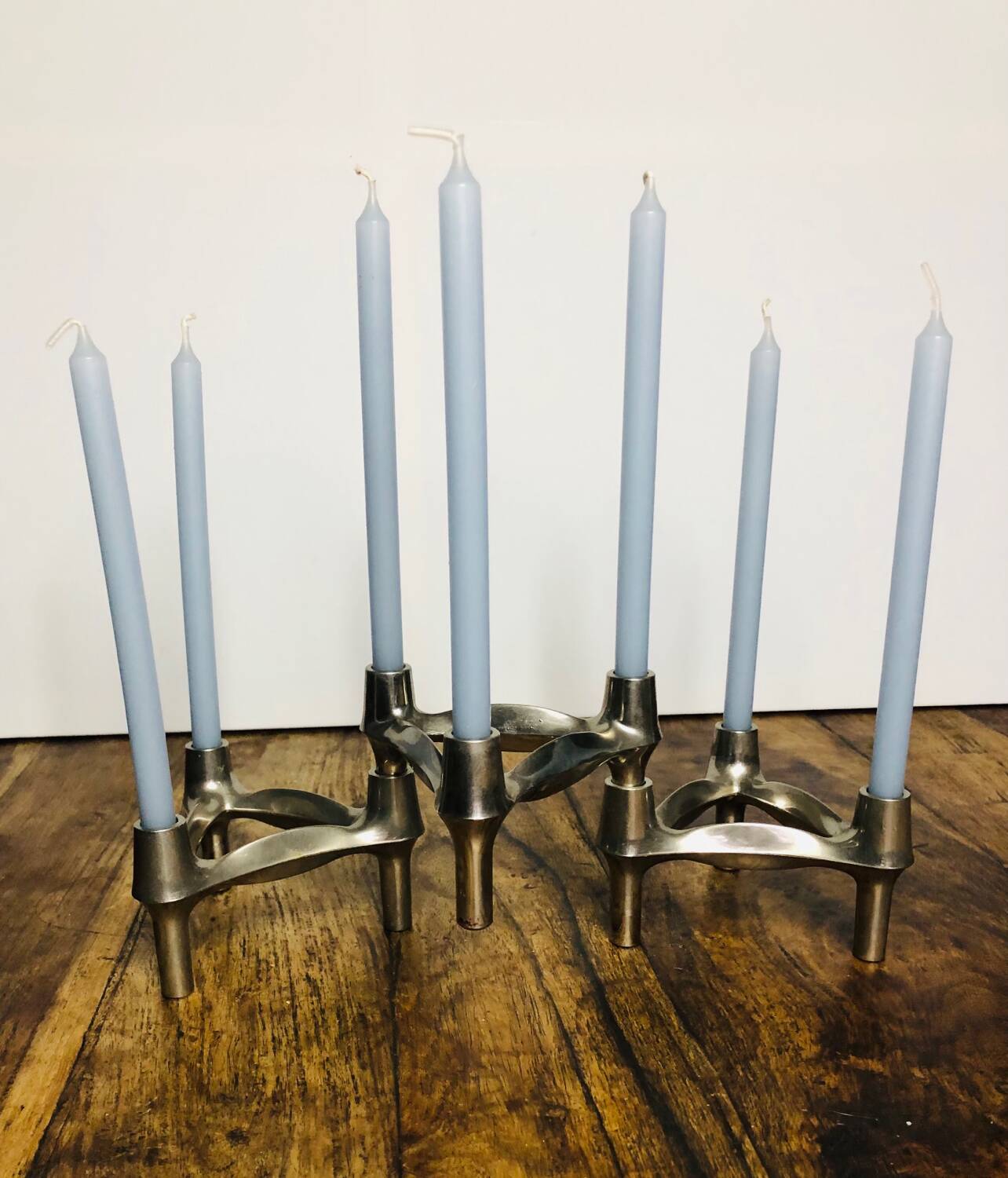 Chrome metal candle holders. Set of 3.