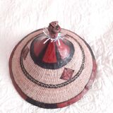 Old hat décor round, braided straw and leather