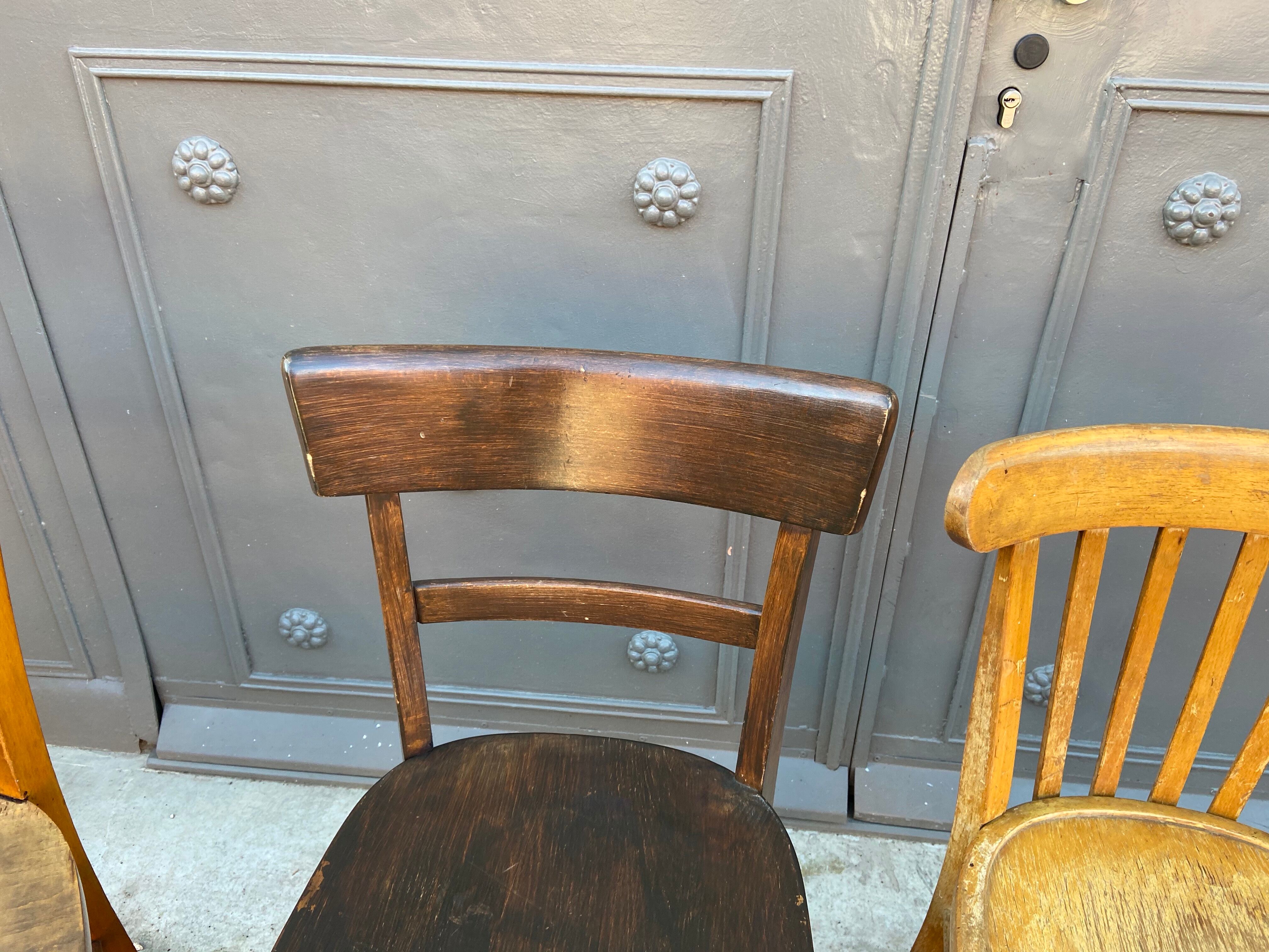 4 vintage curved wooden bistro chairs