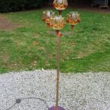 1970s design floor lamp in gold and orange chrome metal with 4 glass tulips