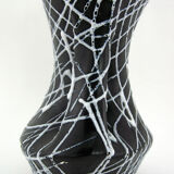 Black ceramic vase, white spaghetti patterns Vallauris France vintage 50s