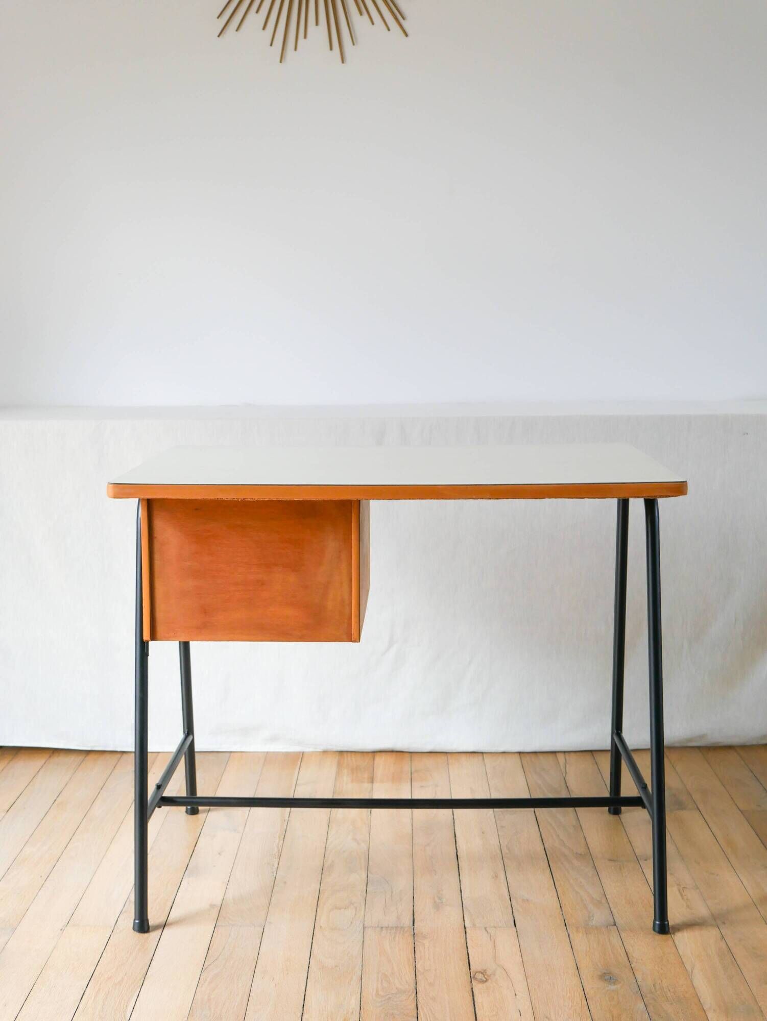 Formica, beech and black metal desk, Modernist Design, 1960