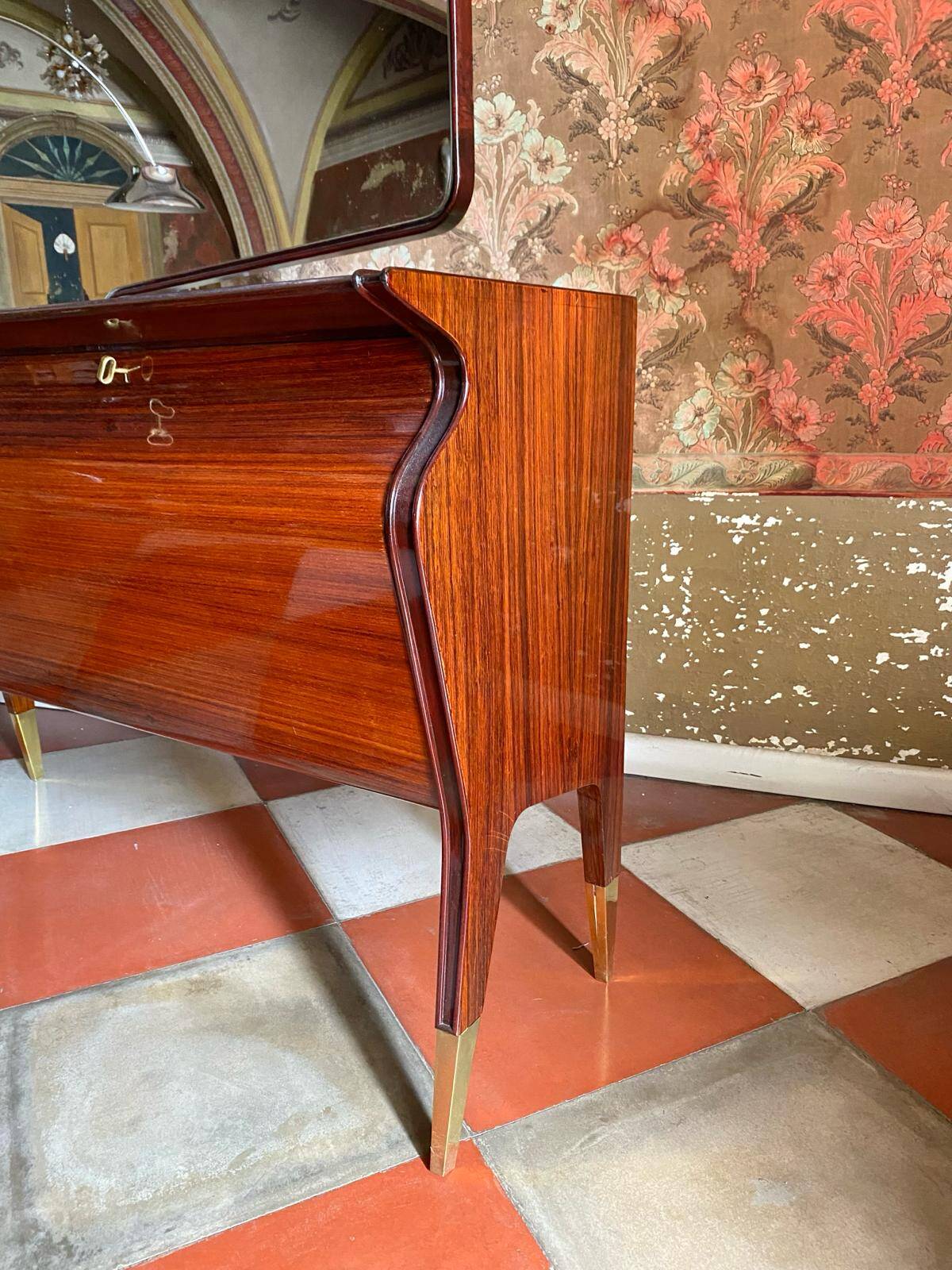 Midcentury Modern Big Mahogany Sideboard,  Osvaldo Borsani style , Italy 1950 's