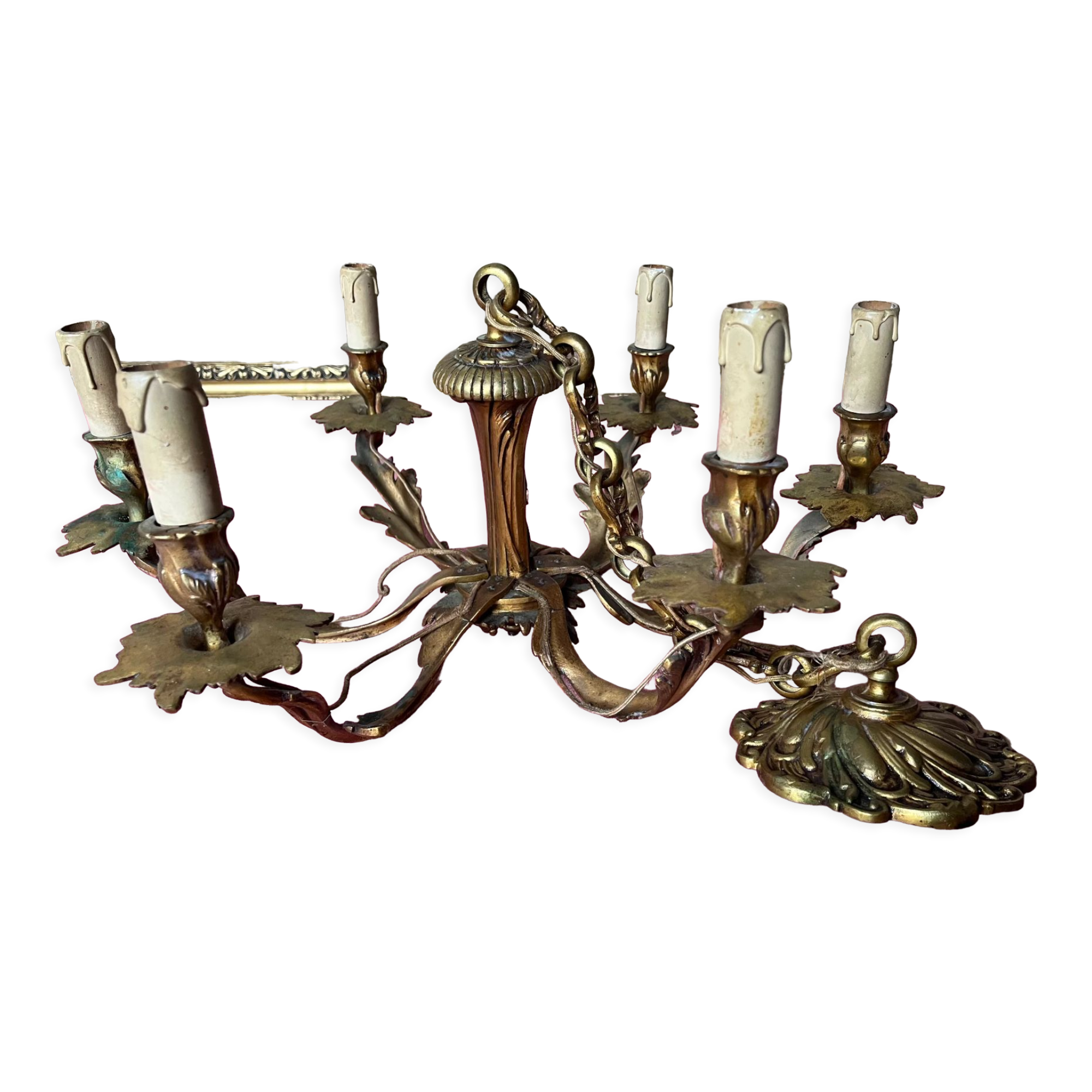 Lustre bronze doré 6 bougies annees 100