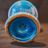 Large Turquoise Crackle Earthenware Footed Bowl Vase