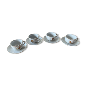 Earthenware dinette, 4 cups and 4 subcups