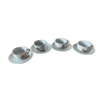 Earthenware dinette, 4 cups and 4 subcups