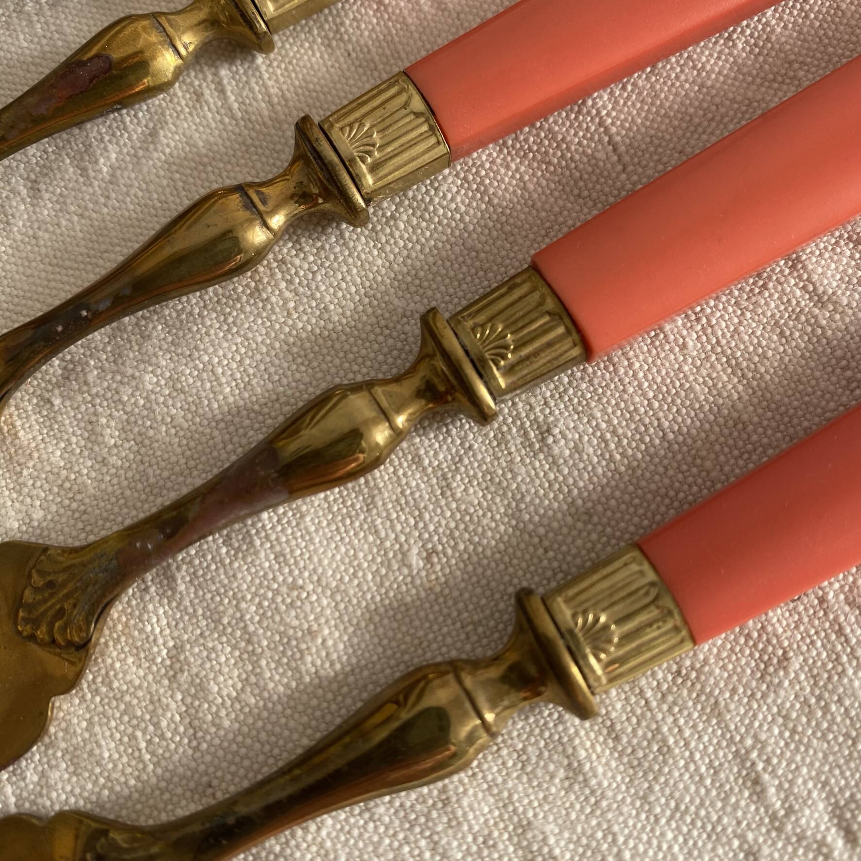 Set of 12 coral and gold dessert forks