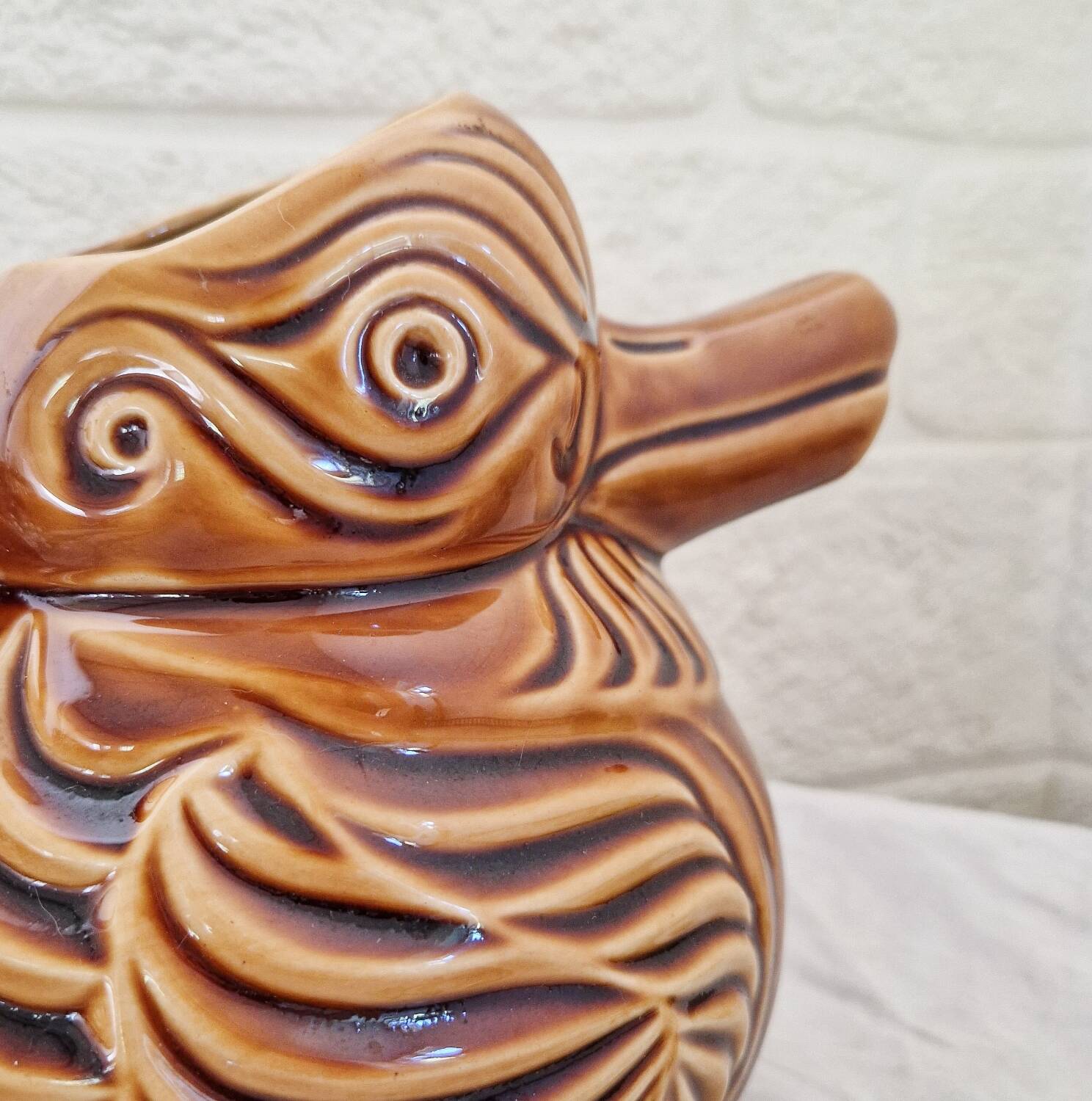 Vintage Sarreguemines slip duck pitcher