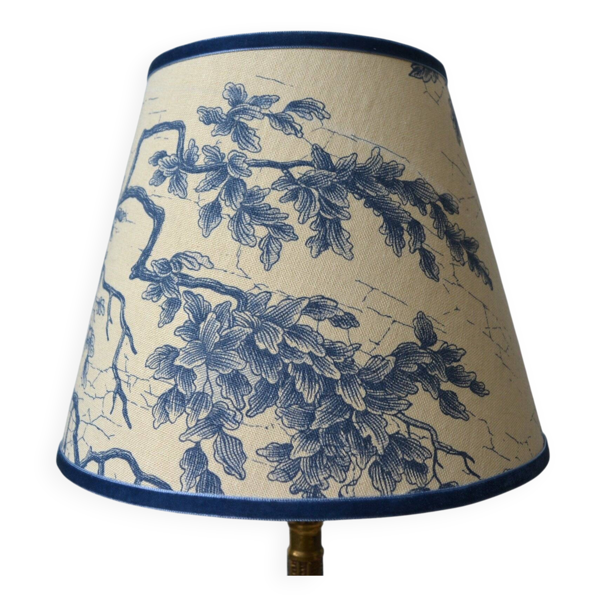 Jouy fabric lampshade, blue foliage pattern