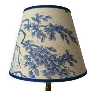 Jouy fabric lampshade, blue foliage pattern