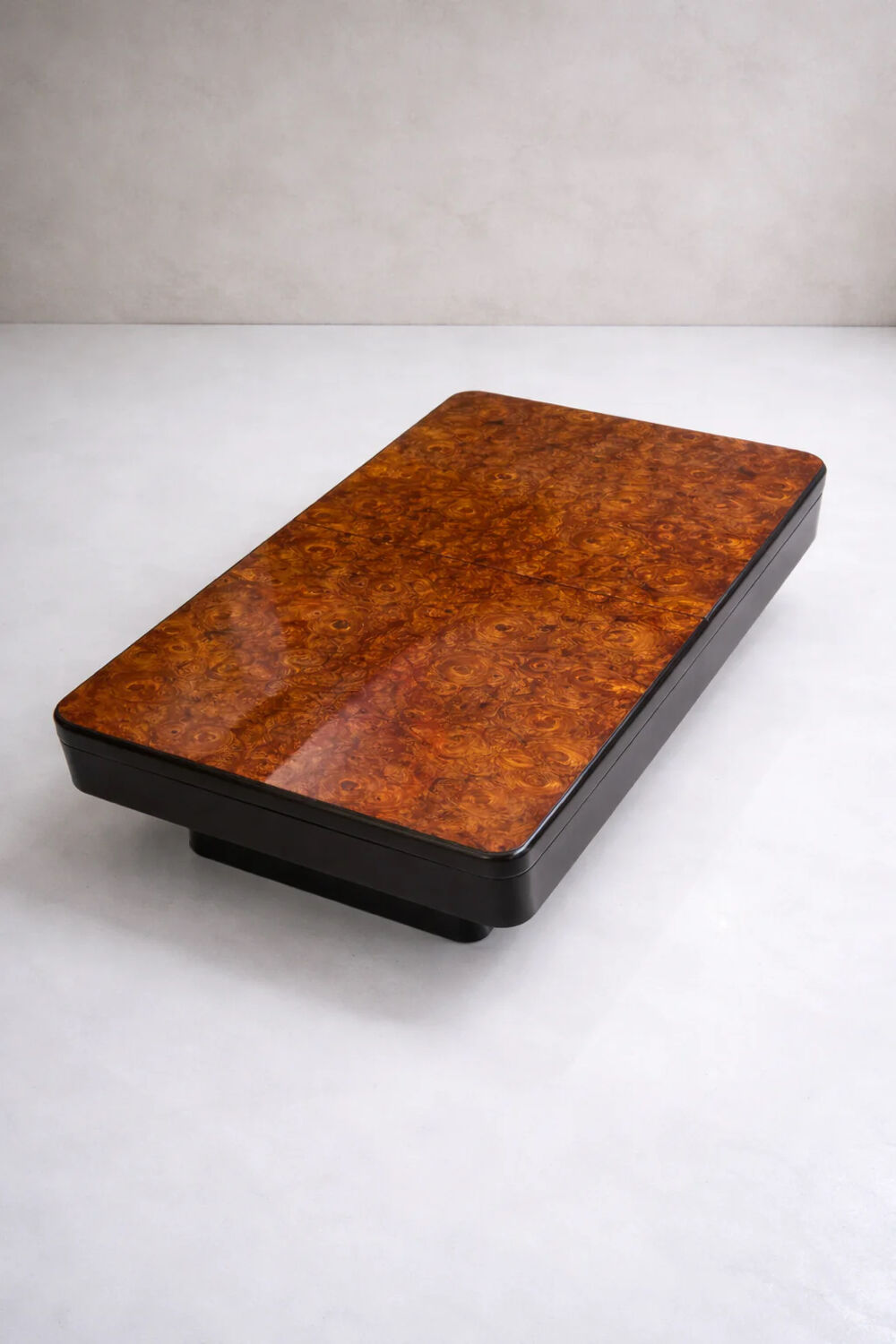 1970s bar coffee table by Willy Rizzo, elm burl.