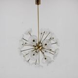 1970s Glass Dandelion Chandelier in Brass Finish by Kamenicky Senov, Czechoslovakia