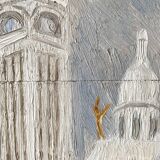 Oil on panel representing Montmartre and the Sacré Coeur, painting of a vintage view of Paris