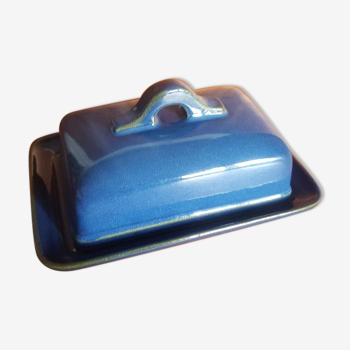 Butter maker in blue glazed stoneware