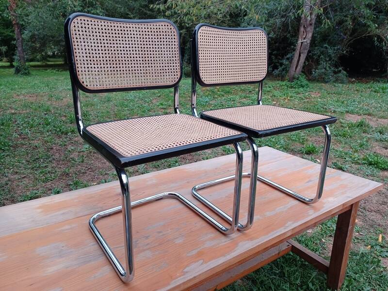 Pair of Marcel Breuer B32 Cesca black chairs