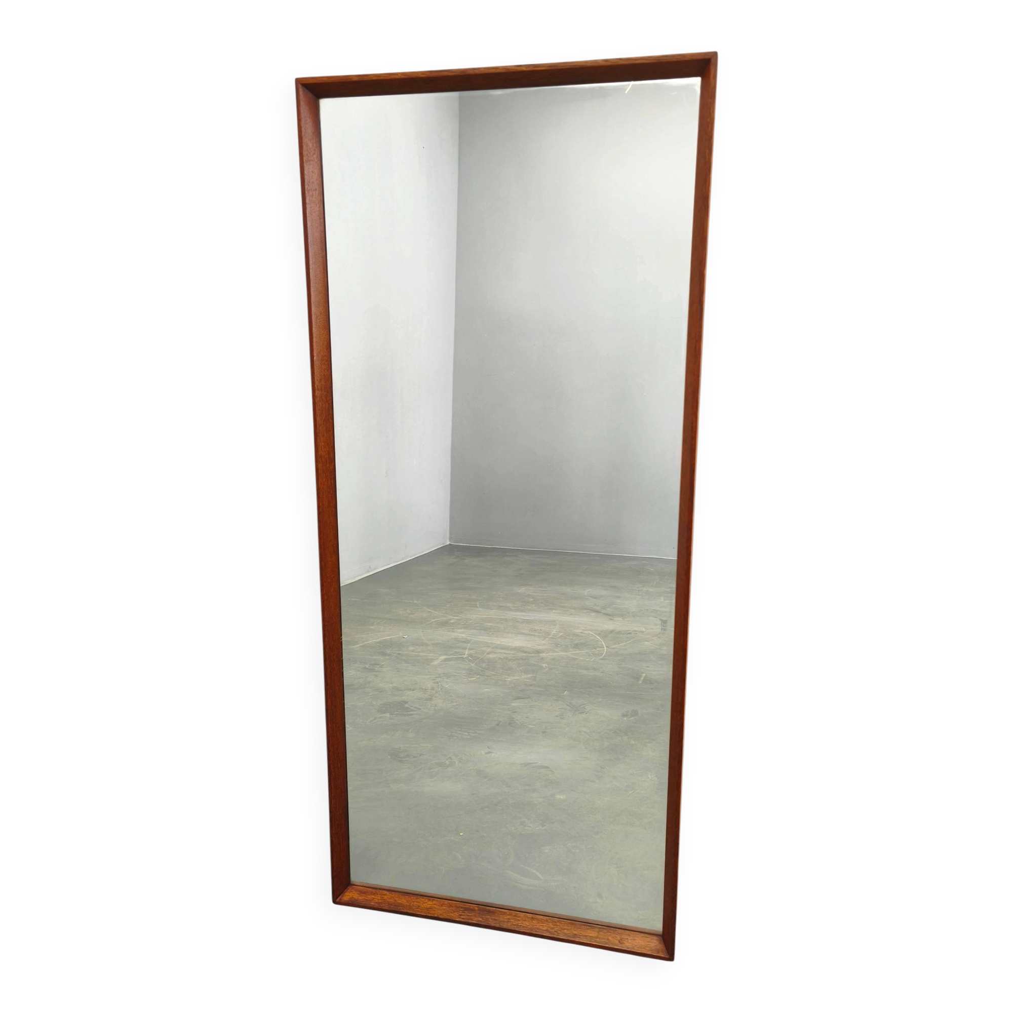 Danish Mid Century Teak Wall Mirror, Minimalist Frame, 1960s