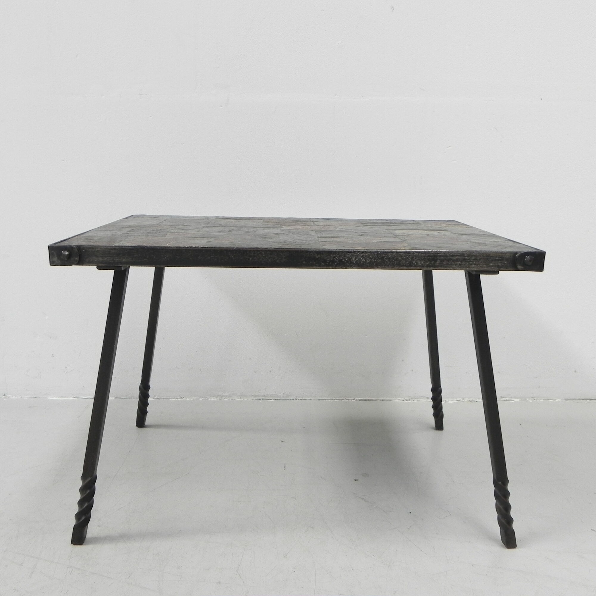 Brutalist coffee table with slate top