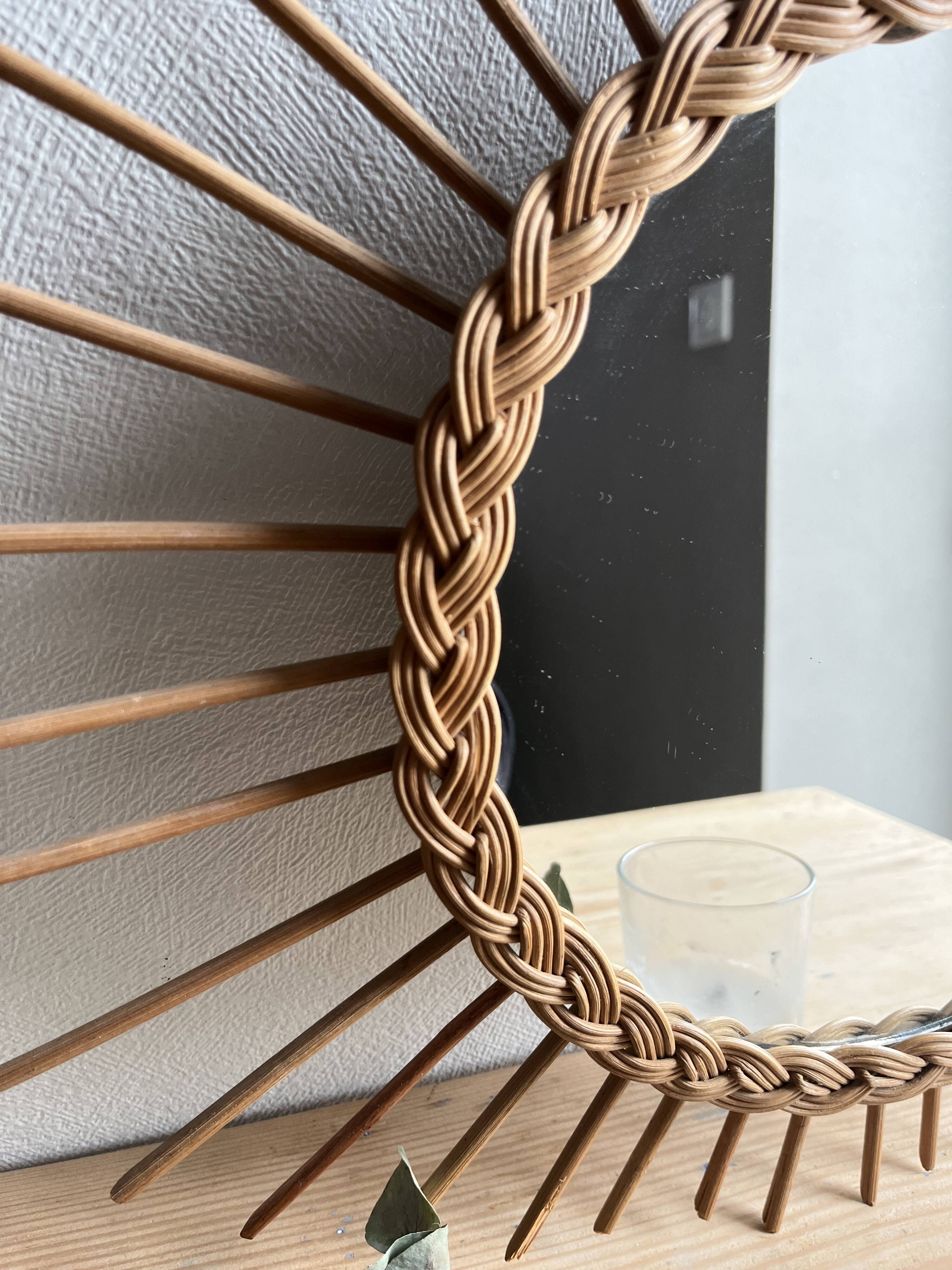 Vintage rattan sun mirror