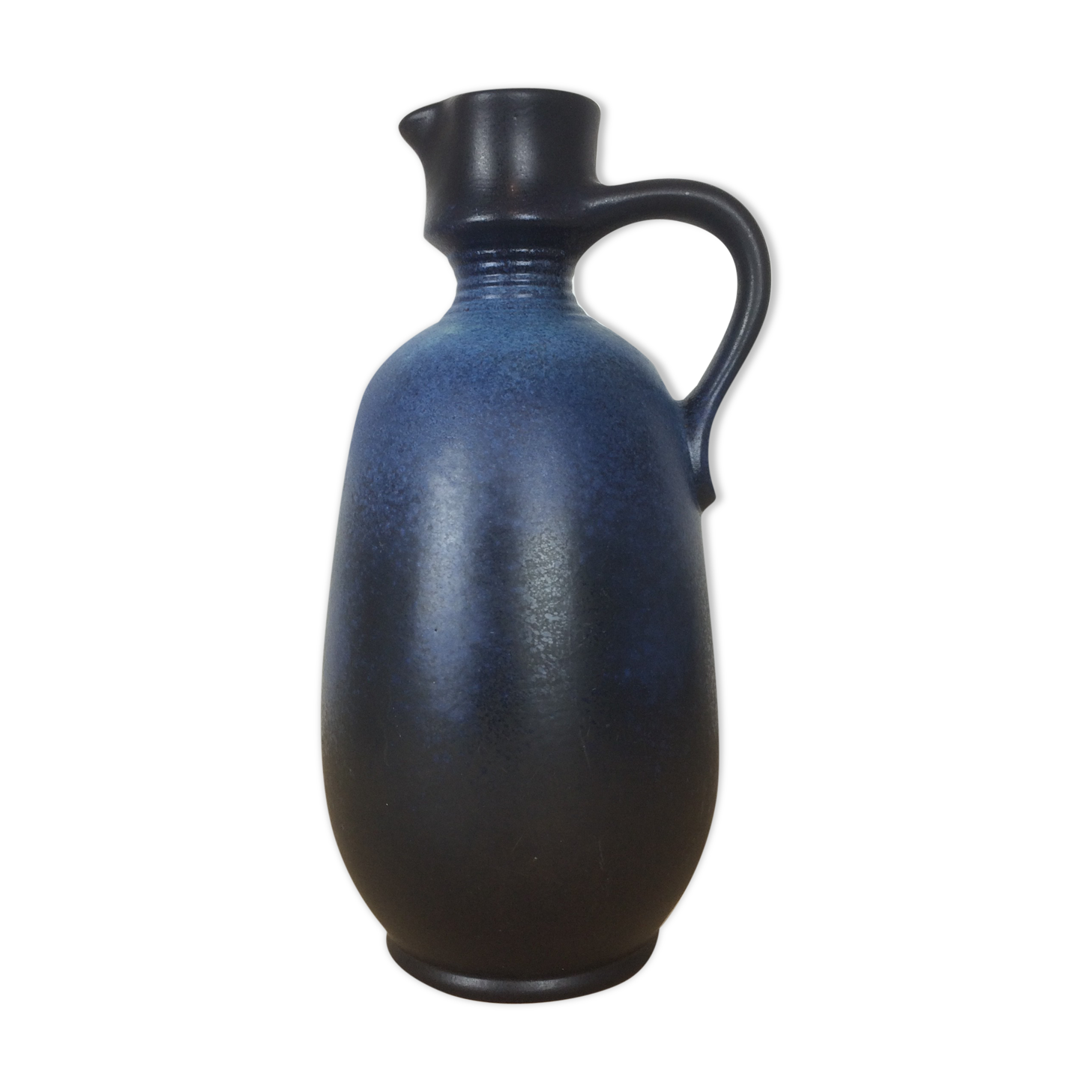 Vase shaped ceramic pitcher cobalt blue 1970