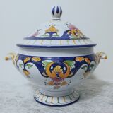 Hand-painted old Rouen earthenware soup tureen